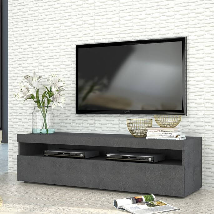 Meuble TV moderne 130 cm gris ardoise Benedict